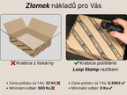 Srovnání nákladů na firemní balení: Potištěná krabice z tiskárny stojí 32 Kč s nutností minimálního odběru 500 kusů. Potisk stejné krabice pomocí razítka Loop Stamp vyjde jen na 0,30 Kč za kus bez minimálního odběru.